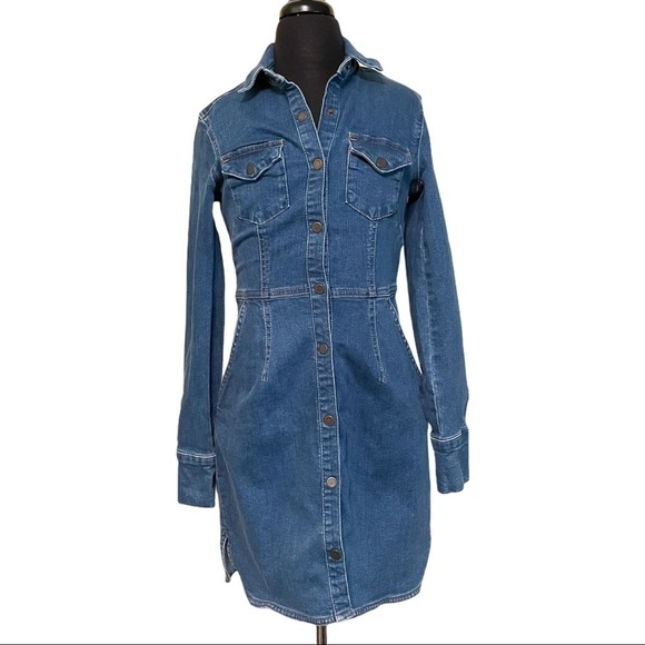 Free People Bo Long Sleeve Denim Mini Dress Button Front Size XS - Picture 5 of 16